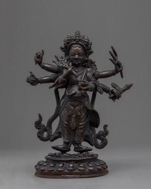 White Mahakala | Mahakala Rupa | Zen Room Decor | Tibetan Buddhist Mini Buddha Charm | Genuine Handmade Six-Armed Mahakala Statue